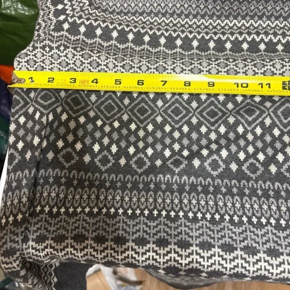 T by Talbots grey, black, and white Fair Isle print longline cowl neck sweater - Picture 6 of 10
